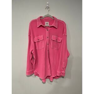 Aerie Lumberjane Pink Waffle Shirt Button Down Size Large